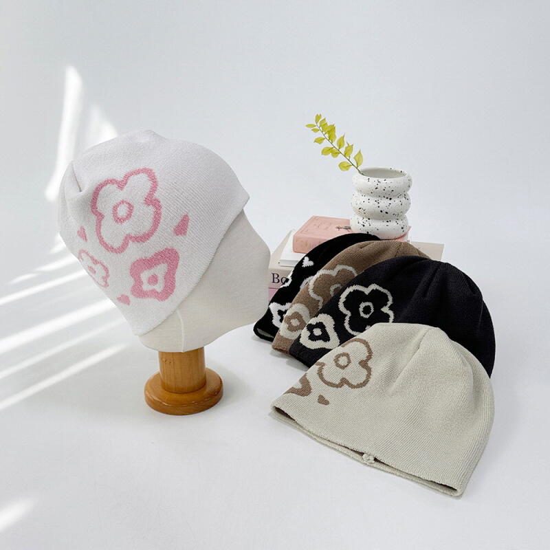 Women s Heart Floral SS Contrast Beanie C7976_Black