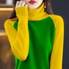 Autumn Women's Knitted Sweater Thin Long Sleeve Turtleneck Loose Knitted Bottom Shirt  Pullover Color-blocked Knit Top