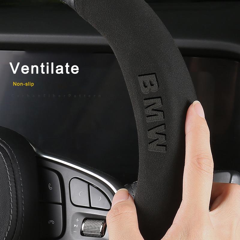 For BMW M X3 X5 X6 G20 G30 E39 E46 E90 E92 F10 Carbon Fiber Leather Steering Wheel Protector38cm Car Cover Styling Accessories