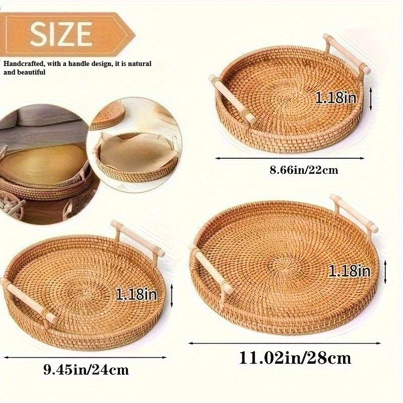 Simple and Elegant Hand-woven Rattan Tray with Heat-resistant Mat Tray | Heat-resistant Mat | Handcrafted Storage Basket