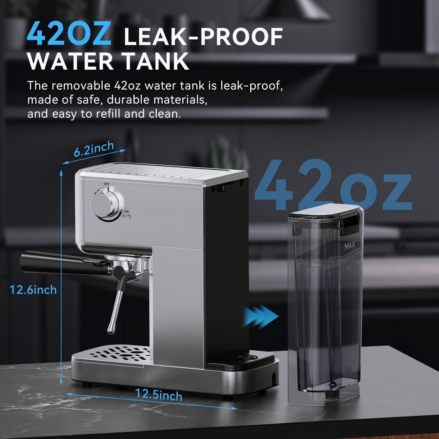 

Espresso Machine 20 Bar with Milk Frother, Stainless Steel Coffee Maker, 42 oz Water Tank, Silver United States