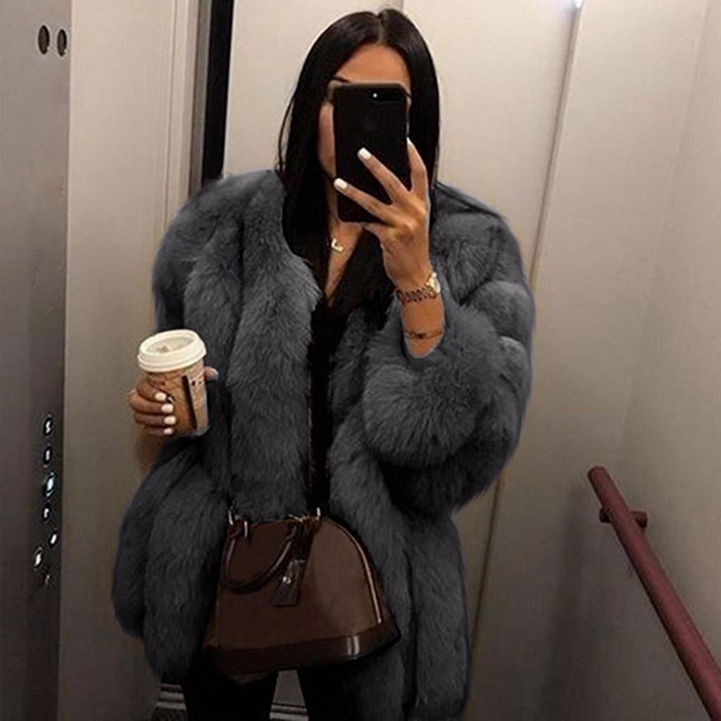 Women Plus Size Short Faux Coat Warm Furry Jacket Long Sleeve Outerwear