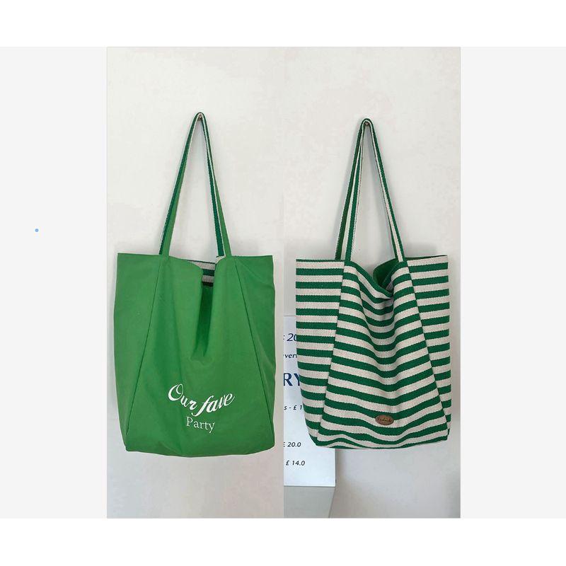 

Two-Side Back Stripes Canvas Bag 2025 New Arrival Korean Style Ins Tote Casual Bag Shoulder Large Capacity Shopping Bag Sage Green