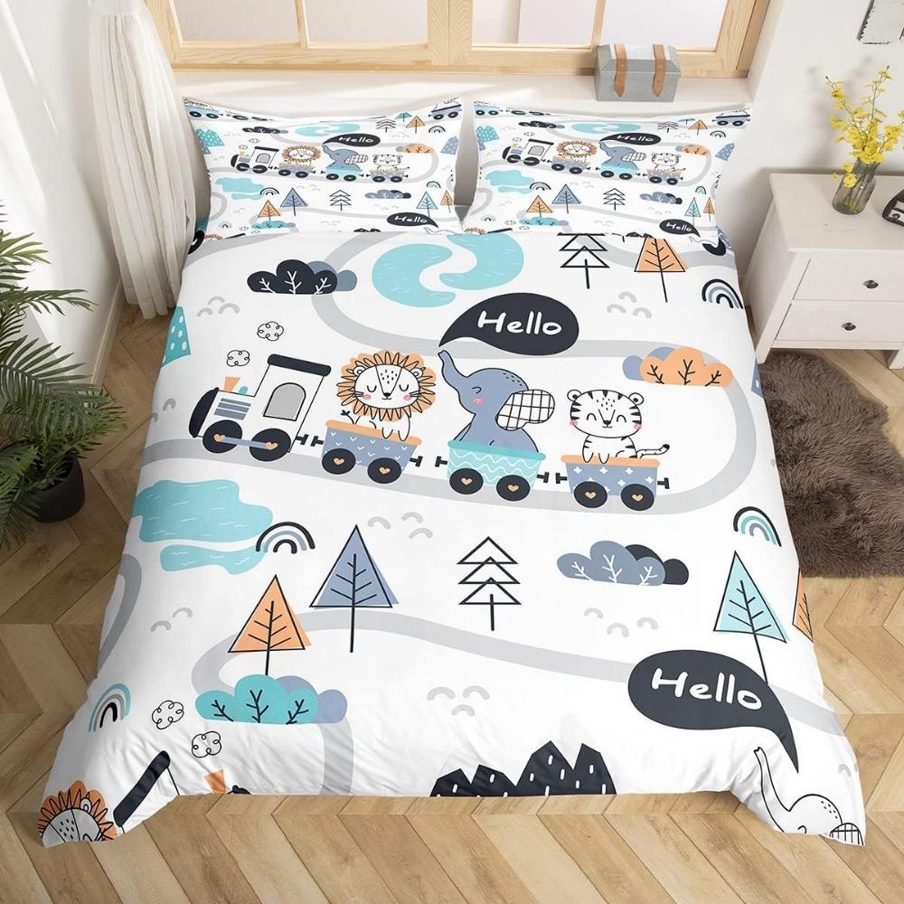 Cartoon  Car Aeroplane Toddler Bedding Motif,Microfibre Bedding Sets, Children's Bed  for Teenagers  Adult Red Blue Quilt Cover