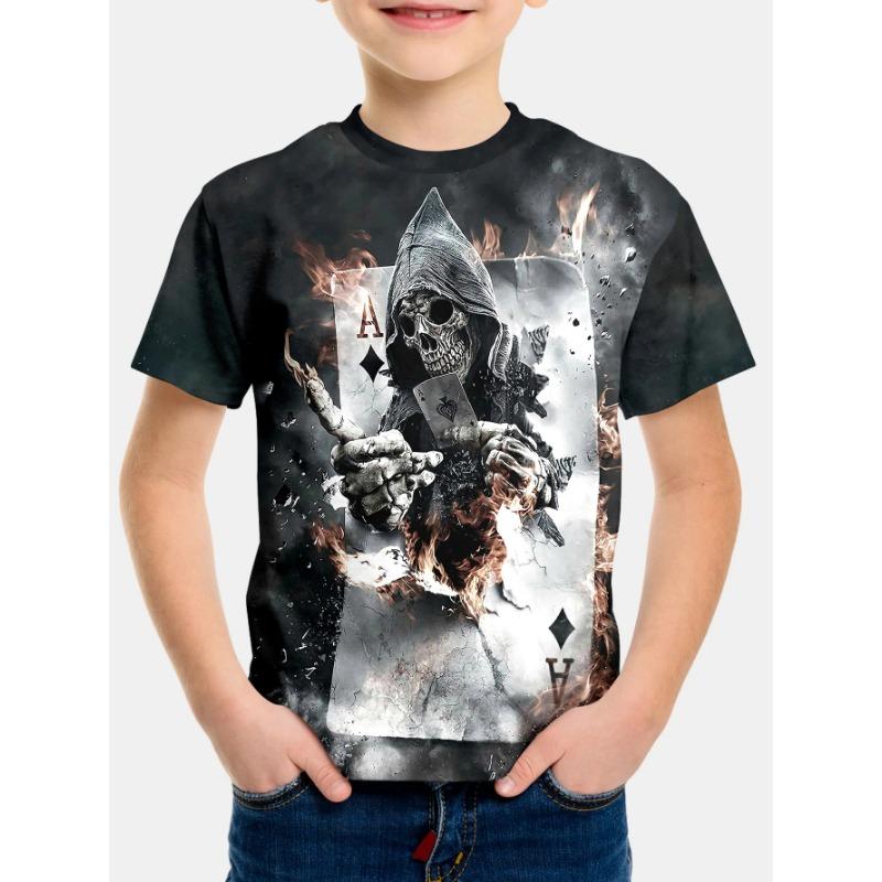 Girl Clothes Children's Clothing Short Sleeve Children's T-Shirts Boy Clothes Skull Print Vintage Children Summer Clothes Tops