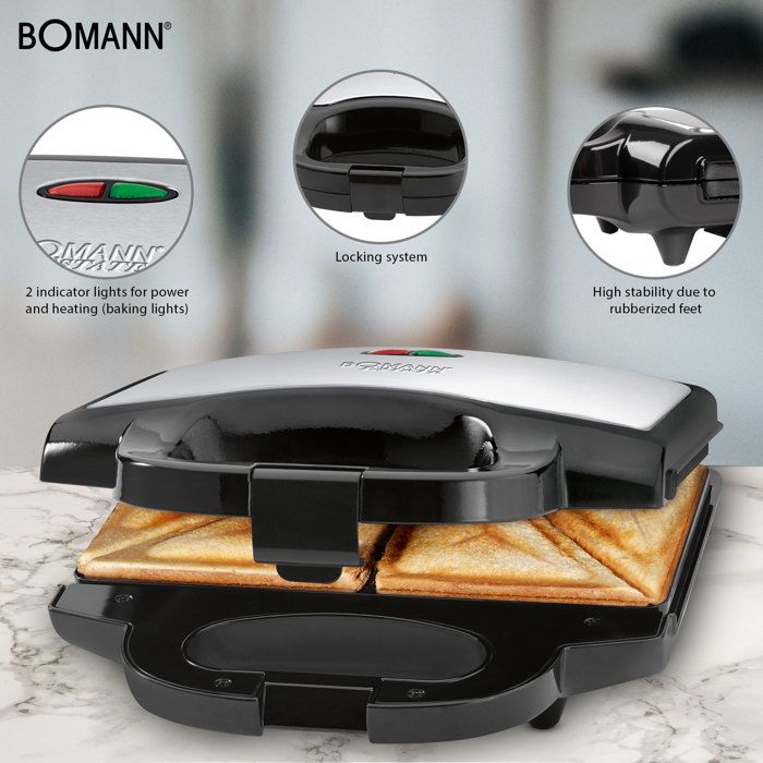 Toaster Sandwich Maker Croque-Monsieur Stainless Steel Bomann ST 1372 CB 750W Black/Silver