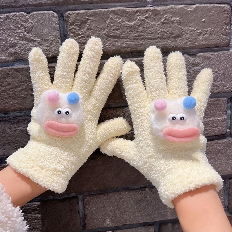 1Pair Cartoon Star Eye Five Finger Gloves For Women Girls Autumn Winter Warm Gloves Cute  Student Gloves Birthday Gifts