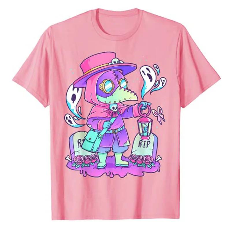 Pastel Goth Niedlich Gruselig Pestdoktor Kawaii Menhera Wicca T-Shirt Anime Ästhetische Kleidung Harajuku Gothic Stil Grunge T-Shirt Top