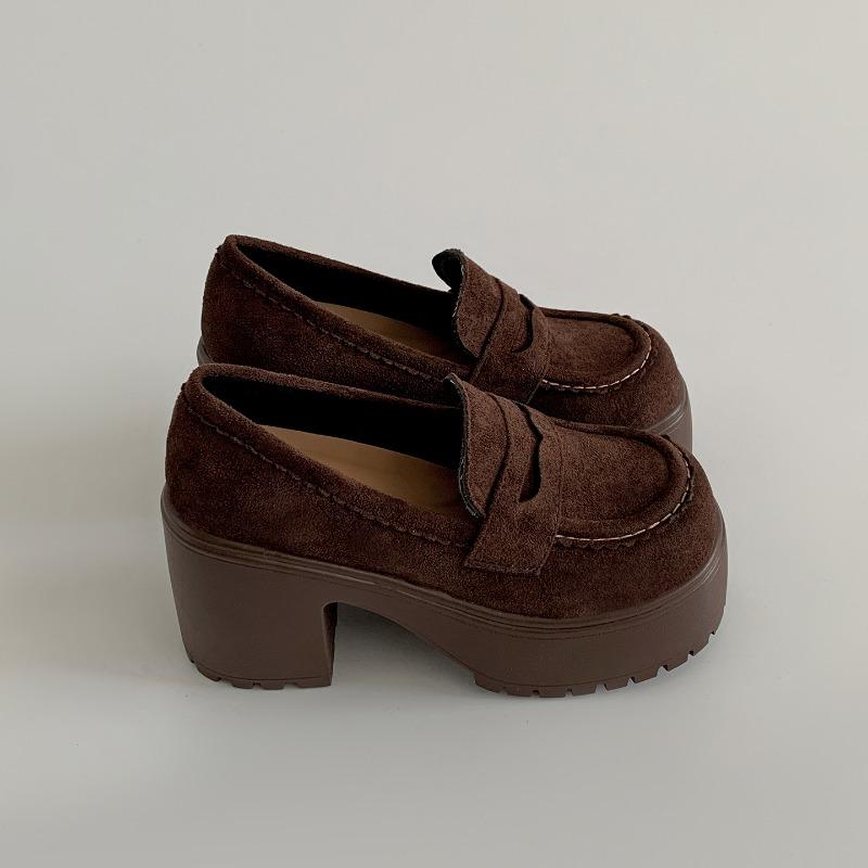 Vintage Women Chunky Loafer Shoes Concise Shallow Slip On Shoes 2026 New Spring Ladies Platform Height Increase Dress Pumps