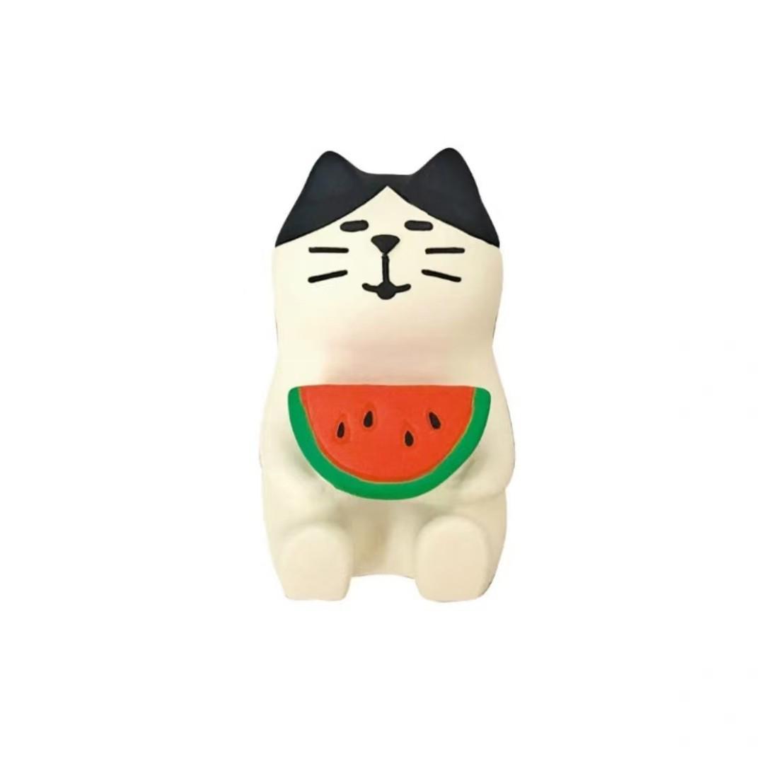 Japanese Zakka Summer Watermelon Paradise Resin Cat Mini Food Toy Ornaments