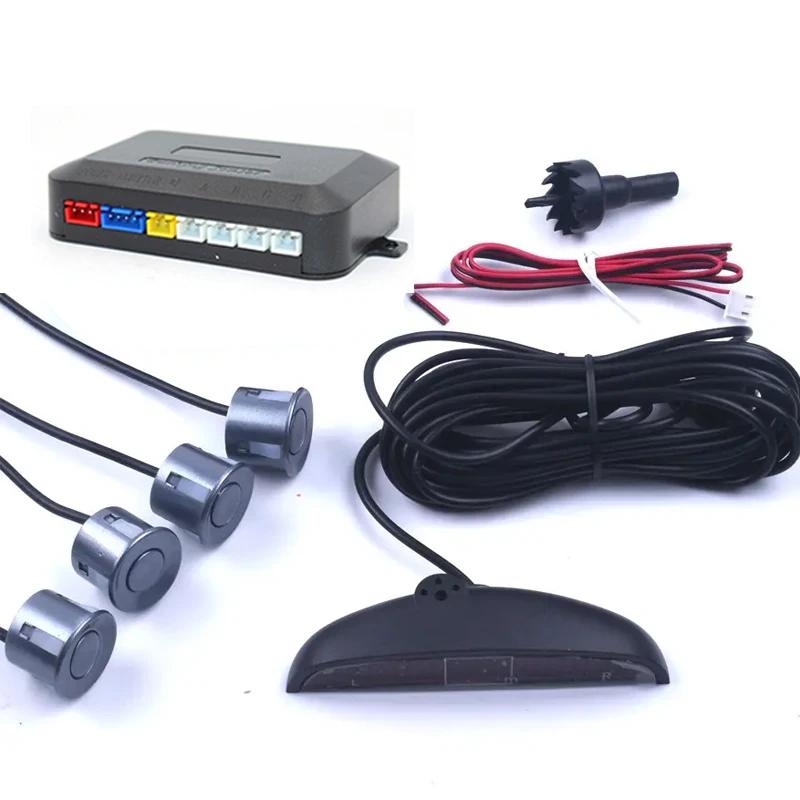 

Комплект светодиодных датчиков парковки для автомобиля, 4 датчика, 22 мм, радар заднего хода, звуковой индикатор, 8 цветов серый