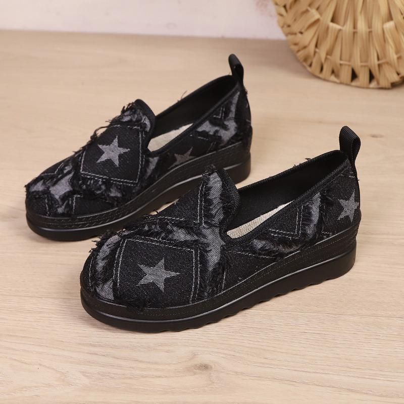Women's Large Size Spring Fall Thick Sole Wedge Denim Casual Shoes.