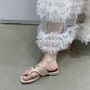 2025Fashion Metal buckle Tassel Toe-clip Slippers Women Sandals Summer Flat Slippers Wearing Outside Casual Beach