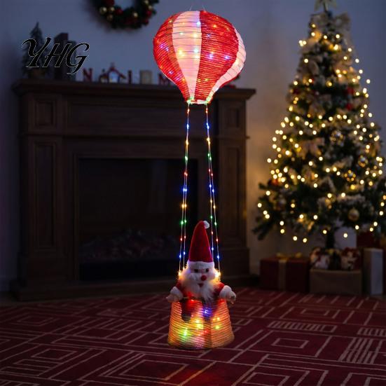 Indoor Festive Lighting Christmas Santa Claus Hot Air Balloon Lantern, Lighted Outdoor Decoration with Foldable Holiday Decorations LED String Lights,