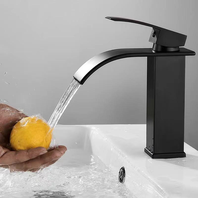 Stainless Steel Cross-Border Waterfall Faucet: Hot/Cold Single Hole Bathroom Vanity Basin Tap