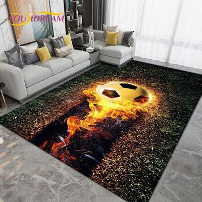 3D Cartoon Colorful Flame Football Area Rug,Carpet Rug for Living Room Bedroom Sofa,Kitchen Bathroom Doormat Non-slip Floor Mat