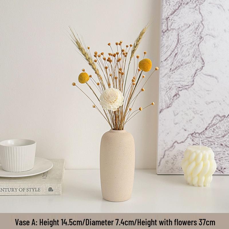 Cream Style Decorative Vases for Living Room, Bedroom, or TV Cabinet with Dried Flowers