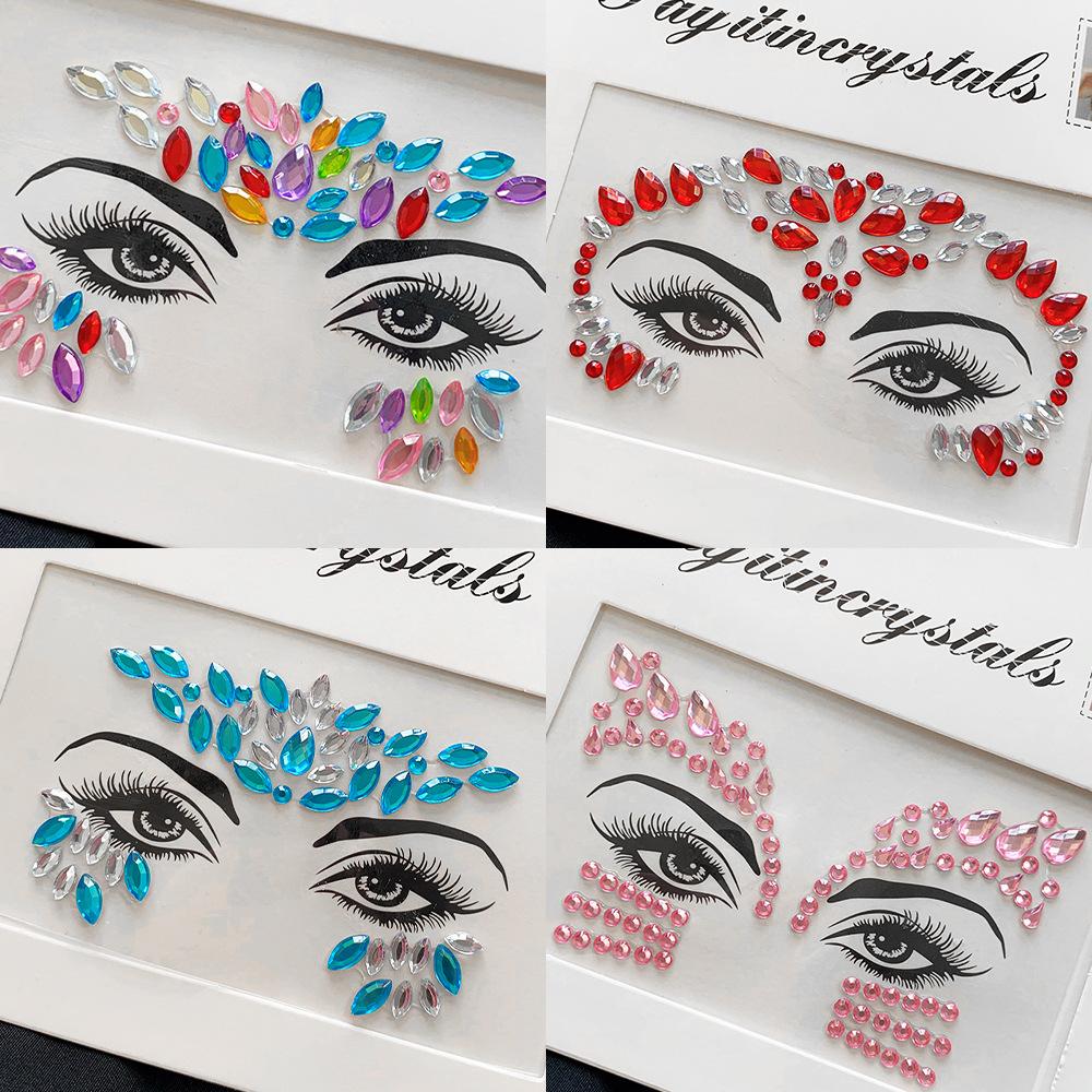 Europe Masquerade Face Stickers Safe Acrylic Drill Adults Children Facial Decoration Adhesive Stickers Party Dance Supplies