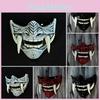 Djävulskrigare Hannya Halvansikte Latexmask Halloween Kostymrekvisita Skräckinjagande Cosplayrekvisita