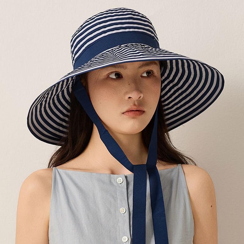 Striped Fisherman Hat Foldable Sunset Hat for Summer Seaside Travel