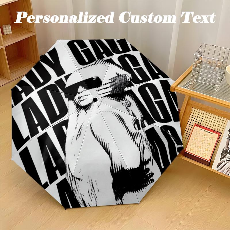 Portable Auto Folding Umbrella,Lady Gaga 8 Rib Waterproof Umbrella For Camping Commute
