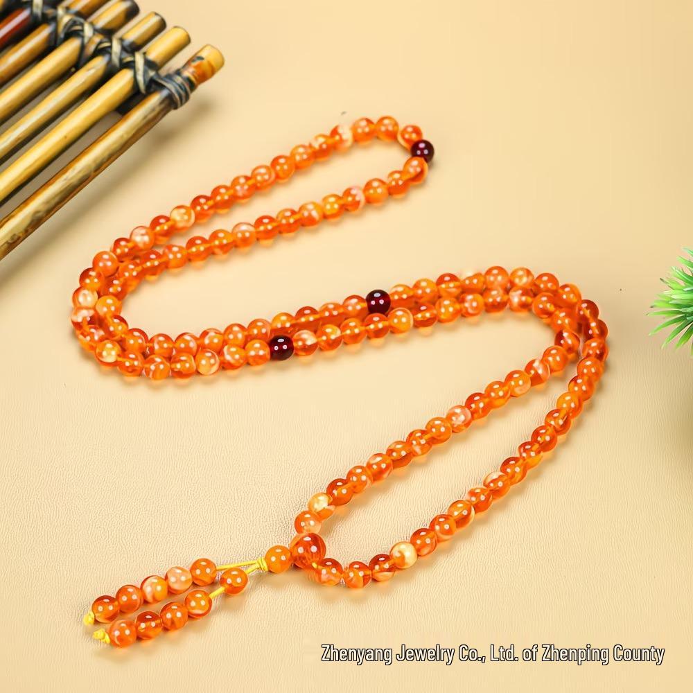 High-Quality Imitation Amber Beeswax Prayer Necklace with Fluorescent 108 Beads and Pine Scent.