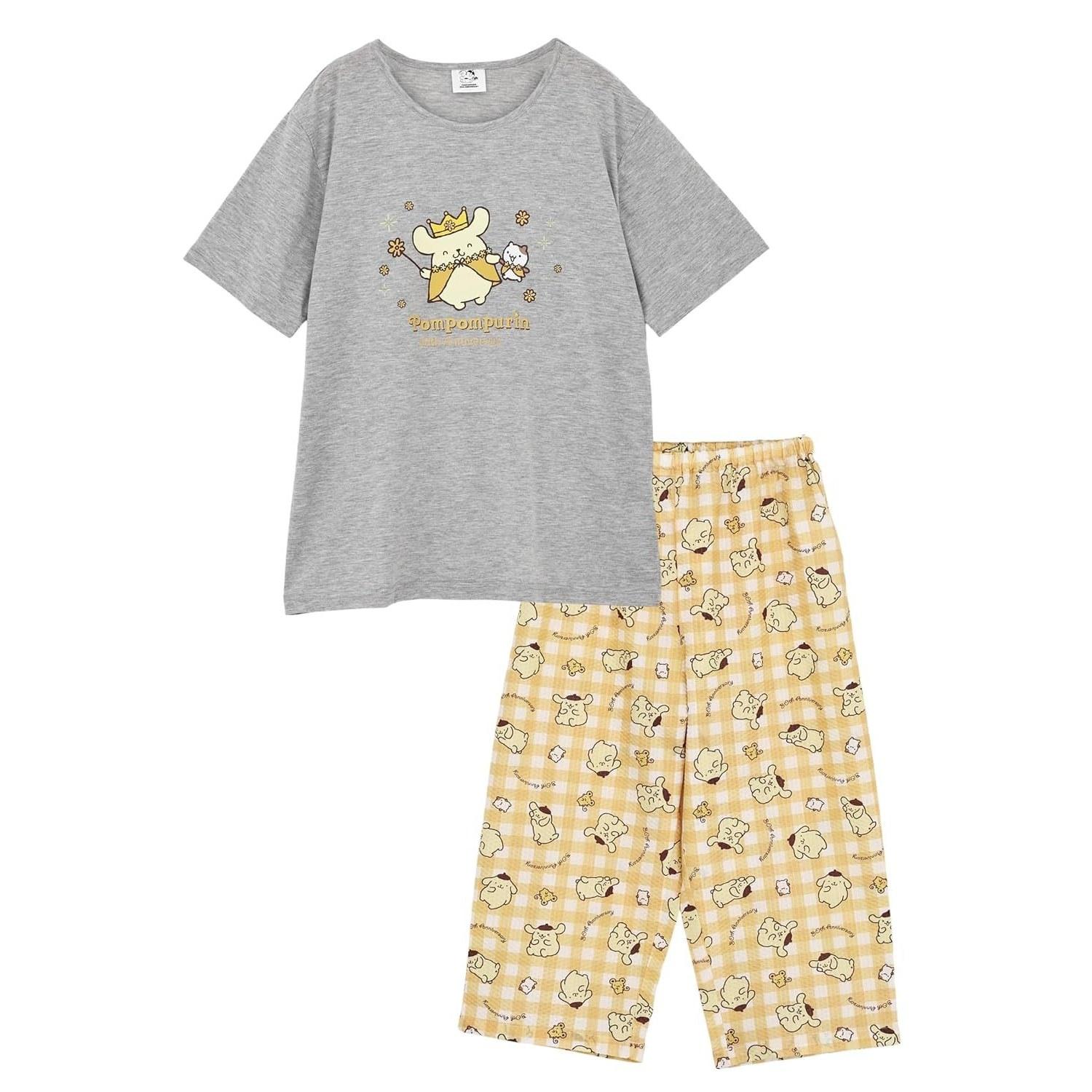 Kaitakufamily Sanrio Characters Pompompurin 30th Anniversary Ladies Roomwear Pajamas Short Sleeve 7/10 Length Pants Summer