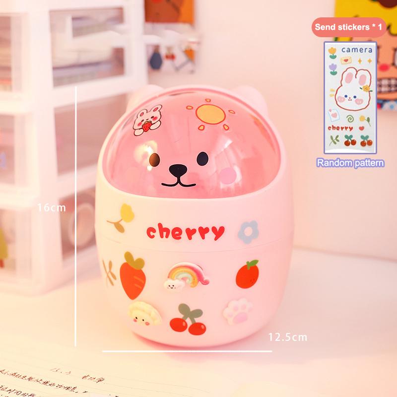 Niedlicher Kreativer Heim-Desktop mit Deckel Mülleimer Klein Mini Kawaii Schlafzimmer Schreibtisch Aufbewahrungsbox Stifthalter Gib einen Aufkleber