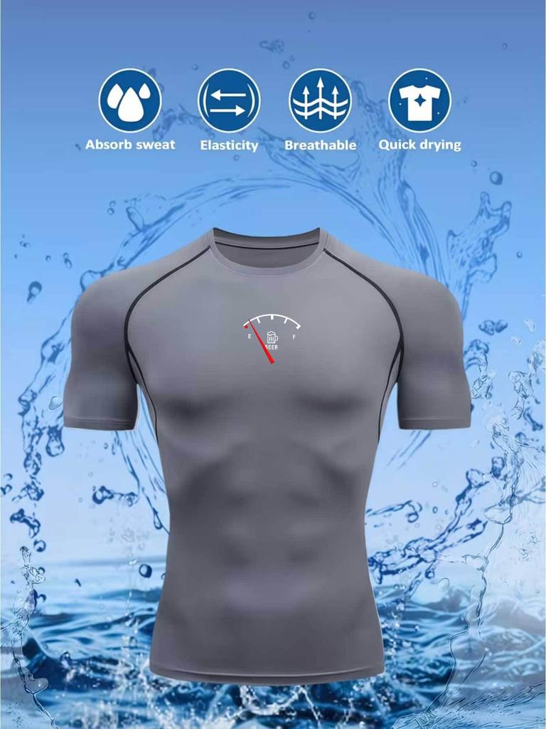 Men's Chest Speedometer Print Compression Shirt High Elasticity Moisture Wicking Bodybuilding Sportswear