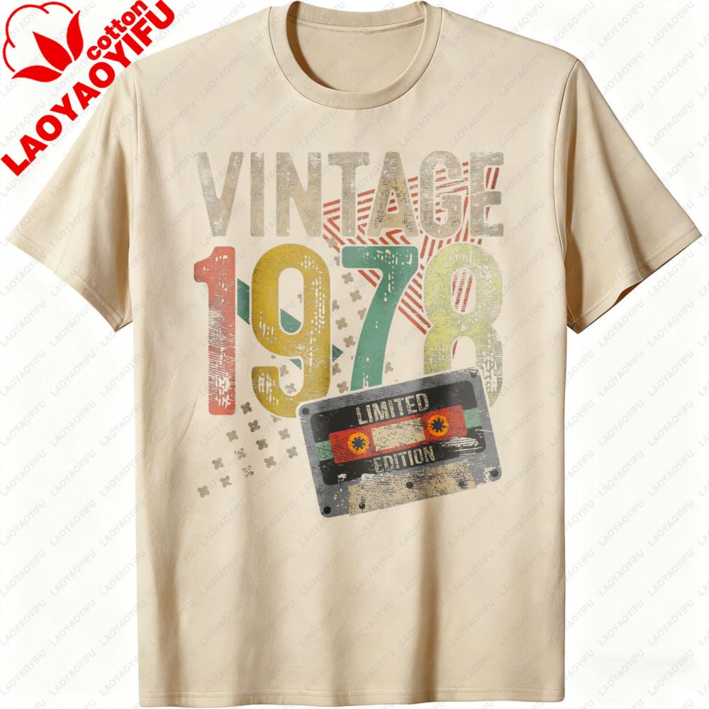 Vintage 1978 Tape 48th Birthday Gift Men Women 48 Year Old TShirt Man Cotton T Shirts Family Gathering Oversized T Shirt