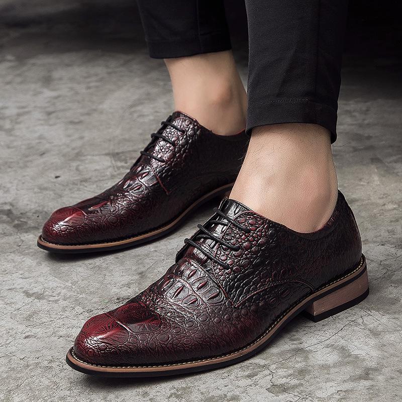 2025 Men's Crocodile Pattern Leather Shoes - Business Korean British Style, Formal Fashion for Youth & Weddings