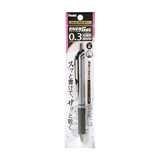 Шариковая ручка Pentel Гелевые чернила Energel Выдвижная 0,3 мм Серебристый корпус XBLN73-A Черный