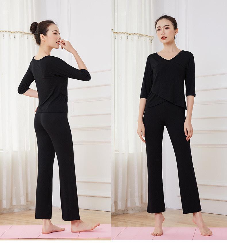 Svarta bomullsbyxor med utsvängda ben för damer, för träning - Klassisk, Folklig, Latin och Square