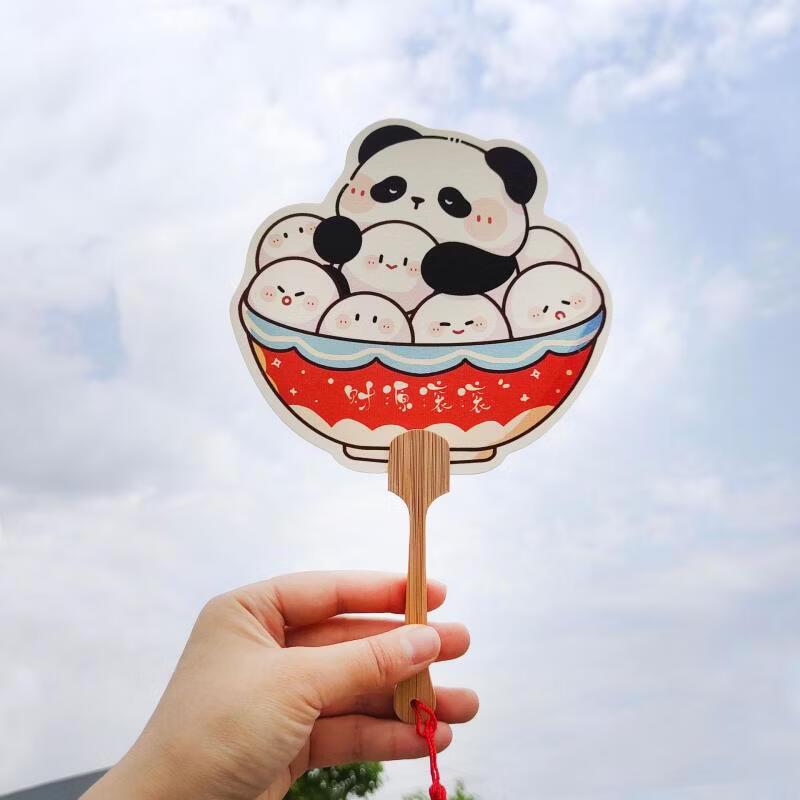 Круглый веер с ручной росписью панды в китайском стиле