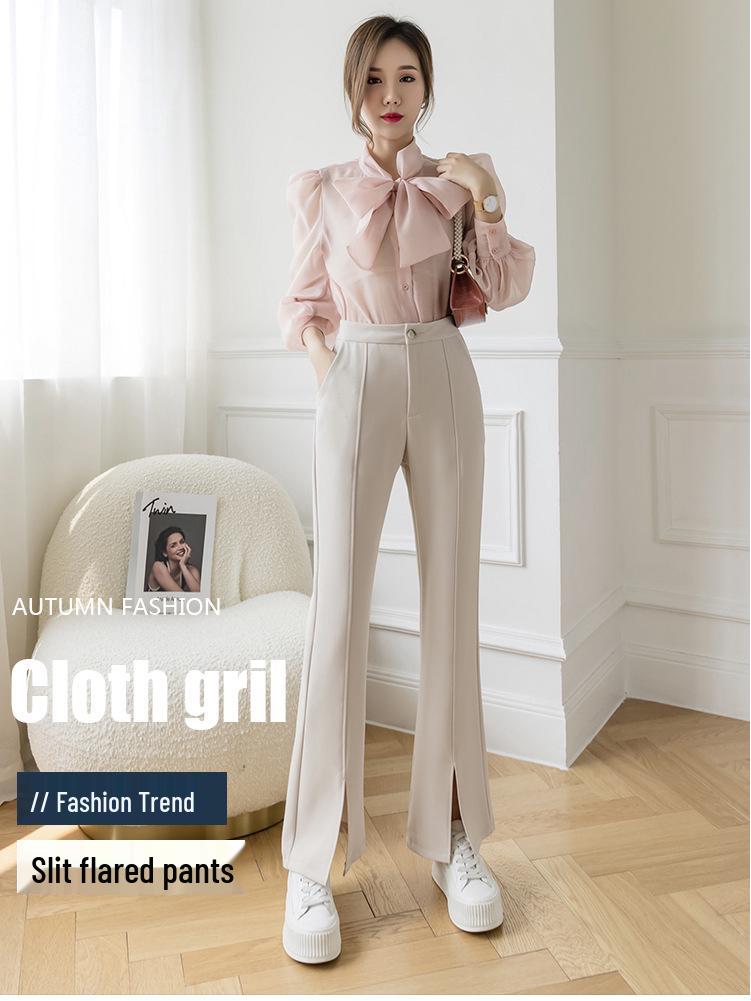 Women's Korean Style High-Waisted Flared Split Dress Pants - Spring/Summer 2026 Collection, Slimming Drapey Trousers Casual Trousers.