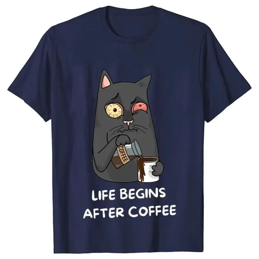 Das Leben beginnt nach dem Kaffee Vintage T-Shirt Lustiges erstes Kaffee-Männer-T-Shirt Neuer Trend T-Shirt T-Shirt Kaffee-Katzen-Liebhaber Männer Frauen T-Shirts
