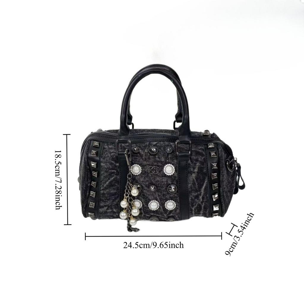 Washed Denim Diamond Jewelry Handbag Personalized Street Messenger Shoulder Bag