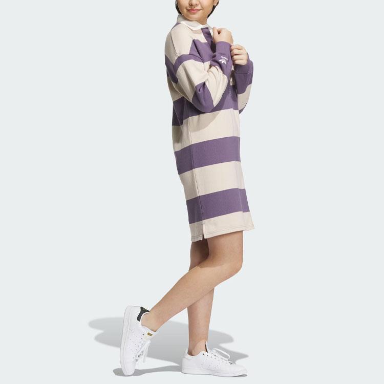 adidas Originals Sportswear Langarm Colorblock Kleid Damenkleid Dunkelgrau Violett IN1061