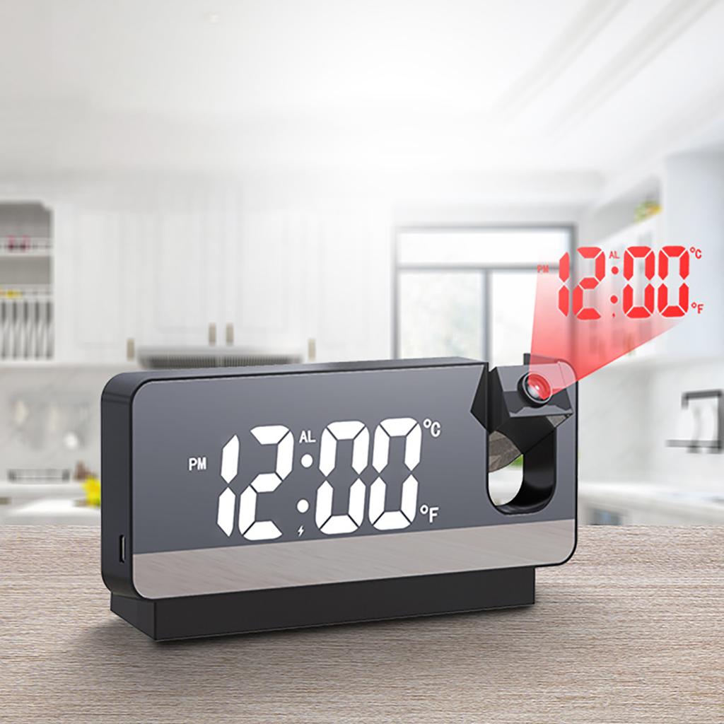 Projection Alarm Clock Large Display Versatile Silent Luminous Design USB Bedside Digital Projection Alarm Clock for Home Bedroom