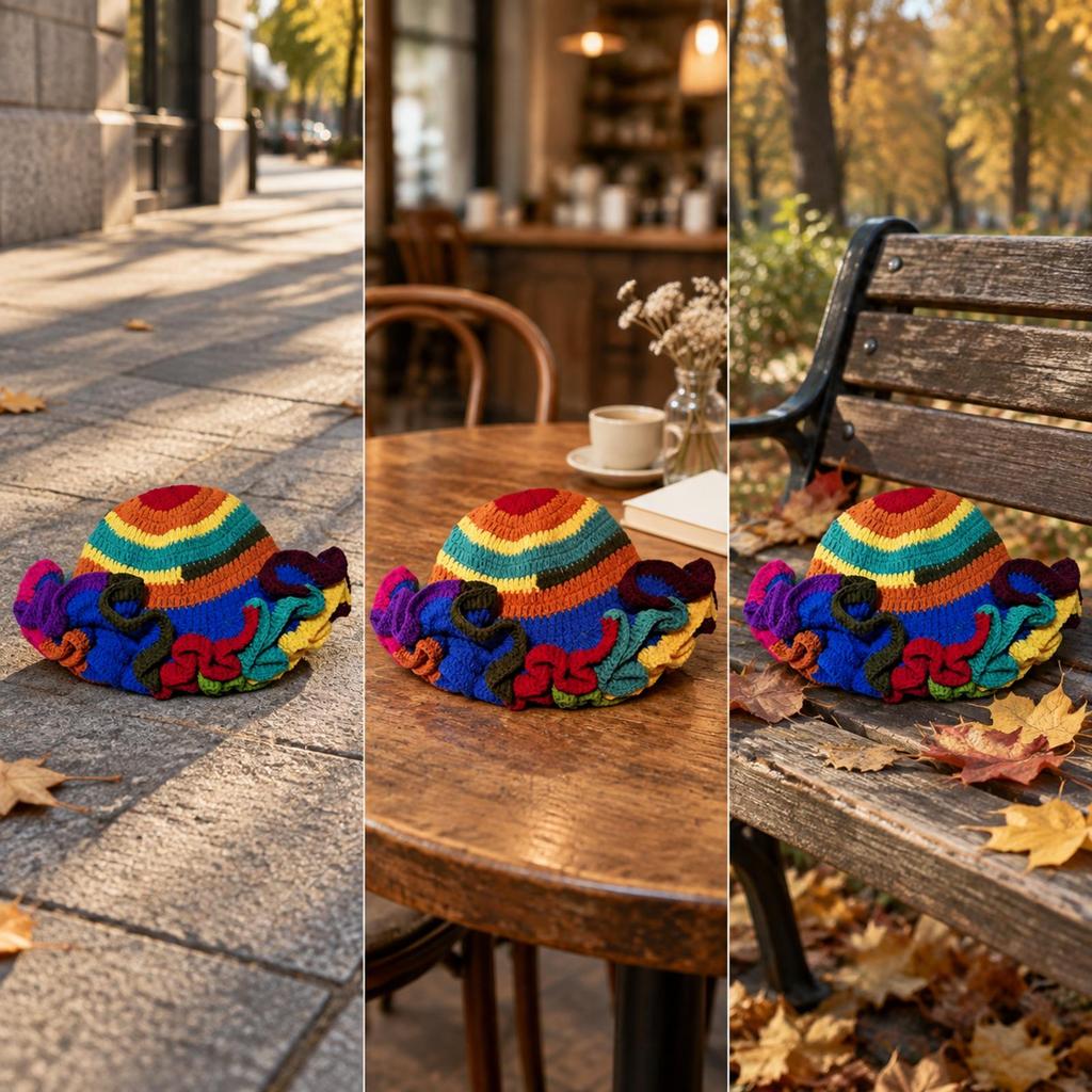 LoopKnit Hat with Ruffled Brim Universal Fit Knitted Yarn Warm for Autumn and Winter Outfits,