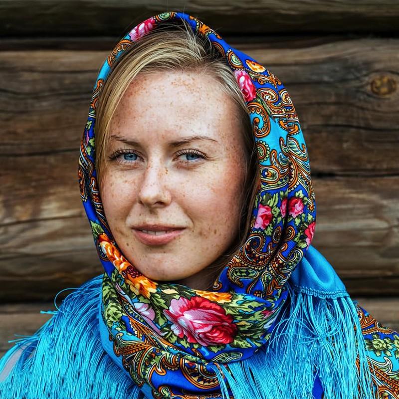 New 70*170cmWomen Luxury Floral Printed Russian Scarf Ukrainian Fringed Scarves Babushka Handkerchief Head Wraps Travel Shawl