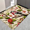 Sparrow Floral Area Mat Carpet, Red White Black Sparrow Design Non-Slip Absorbent  for Kitchen Bathroom Bedroom Decor