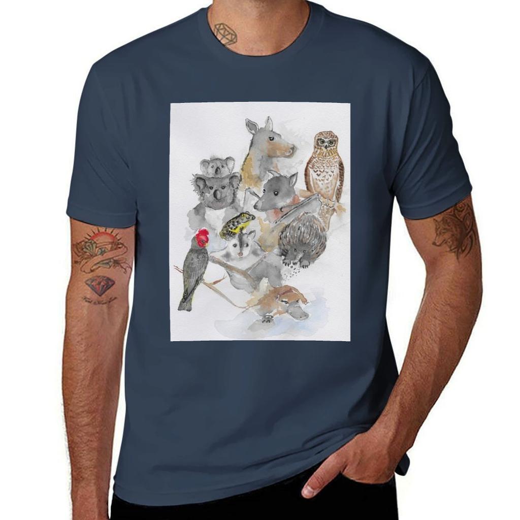 Australian Wildlife Collage T-Shirt Cotton Tshirt 100% Printed T Shirts for Man T-Shirt