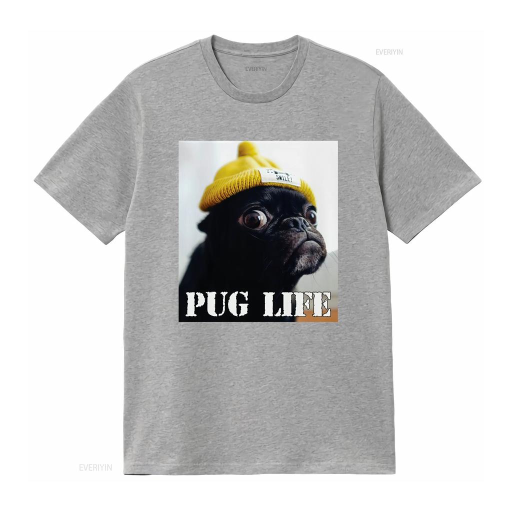 Pug Life T Shirt Dog Lover Funny Thug Cute Humour Girlfriend Gangster Vintage Unisex Streetwear Stretched Casual Soft