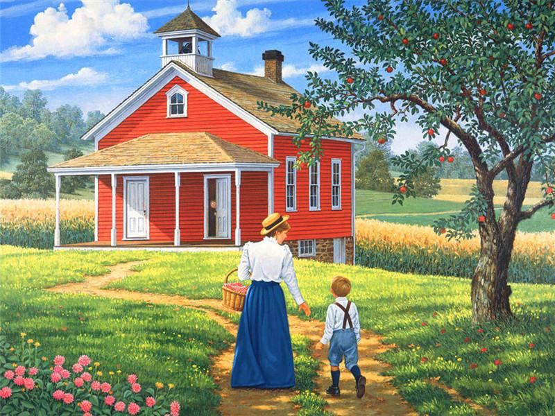 Kit de pictură cu diamante peisaj fermă 5D bricolaj broderie cu diamante punct de cruce primăvară strasuri mozaic decor