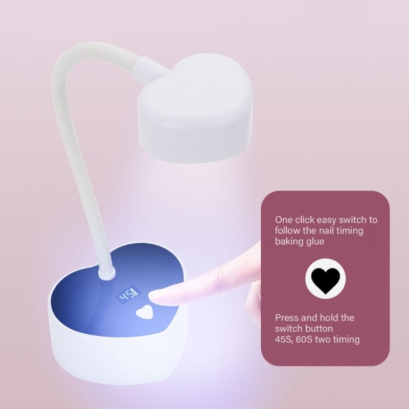 Quick-Drying Nail Dryer Rechargeable Nail Lamp with Heart Base Flexible Nail Light UV LED Nail Lamp for Gels Nails