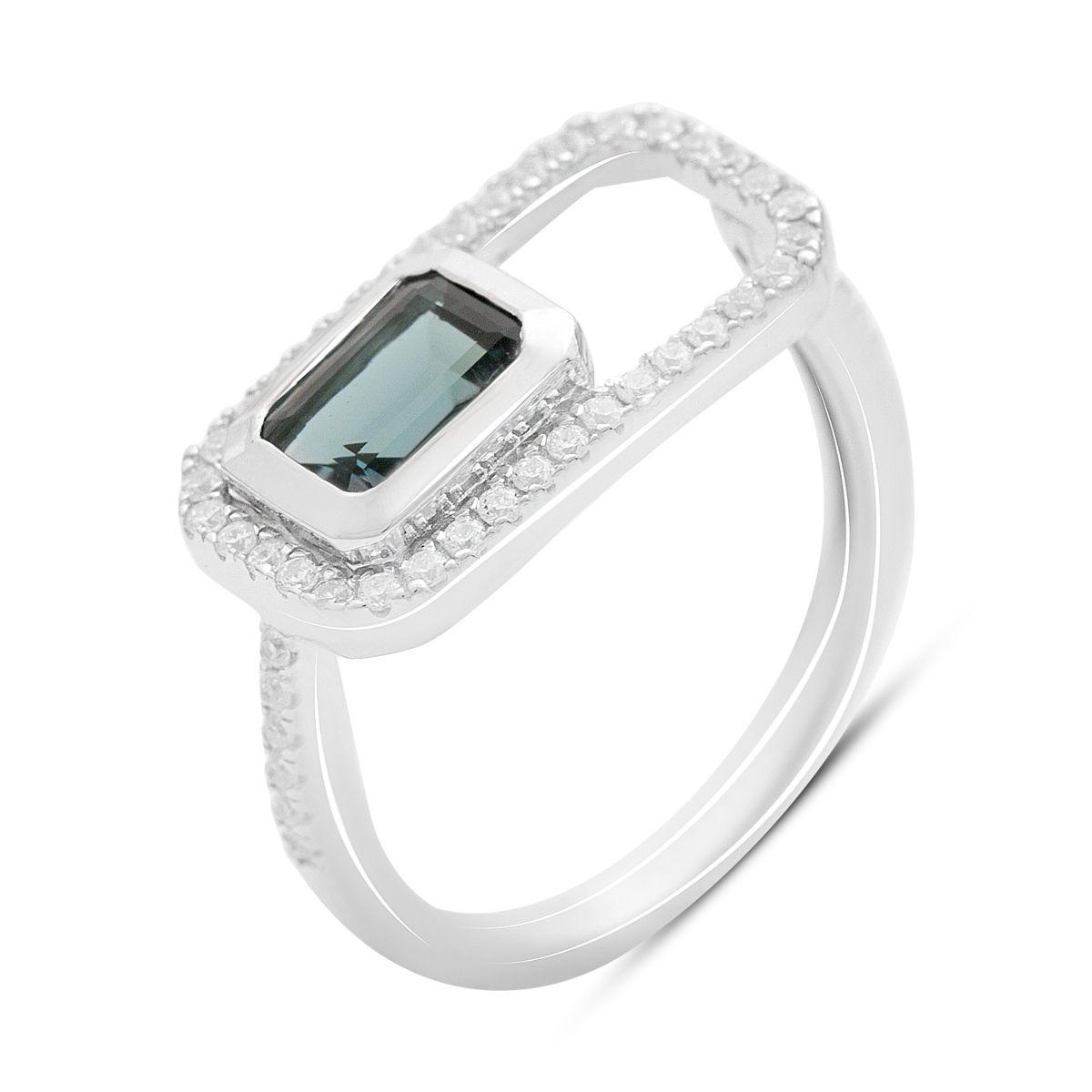 

Серебряное кольцо с топазом Лондон Блю 1.313ct, фианитами, вес изделия 2,9 гр (2204749) 17 синій