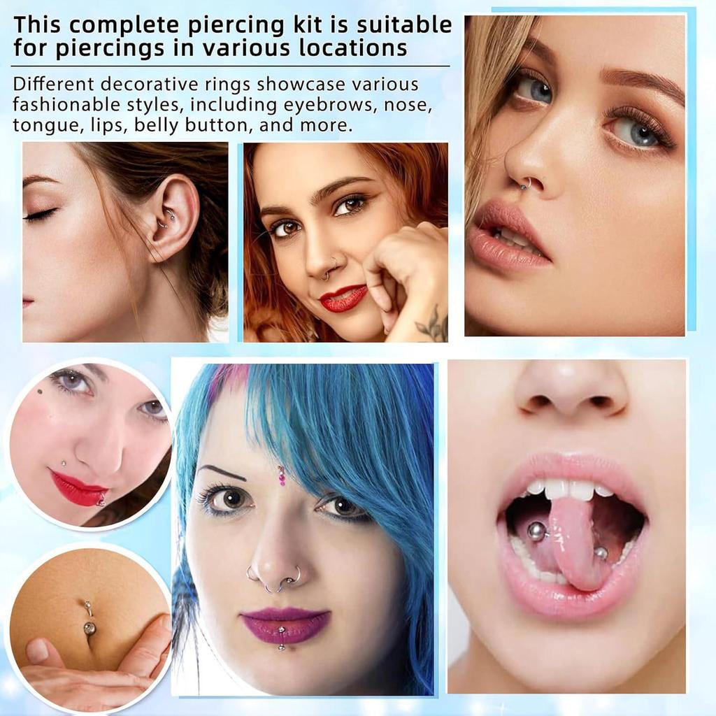 Bestselling Piercing Tool Set: 103pcs & 153pcs Lip Studs, Eyebrow & Ear Studs, Navel Rings, Full Body Piercing Kit