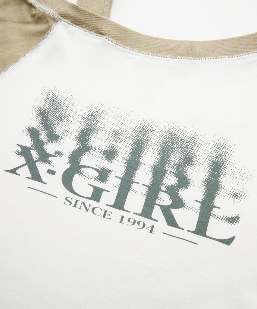 Casual Blurred Logo Layered Shoulder White X-girl Tee, Women's,