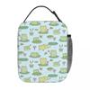 Sac à lunch isotherme motif grenouille mignonne de dessin animé sur feuilles de lotus pour femmes enfants Boîtes alimentaires portables Boîte à lunch thermique Sac fourre-tout